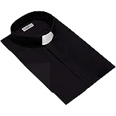 HFM Men's Clergy Shirt Including Tab Collar Short Sleeves (16 1/2, Black)