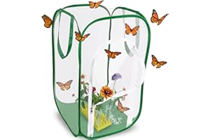 Tall Baby Clear Mesh Butterfly Cage with Drawbridge Open Door | 14”L x 14”W x 24”H | Raise Up to 10 Monarchs with Professional POP-Up Habitat by MONARCH BUTTERFLY LIFE