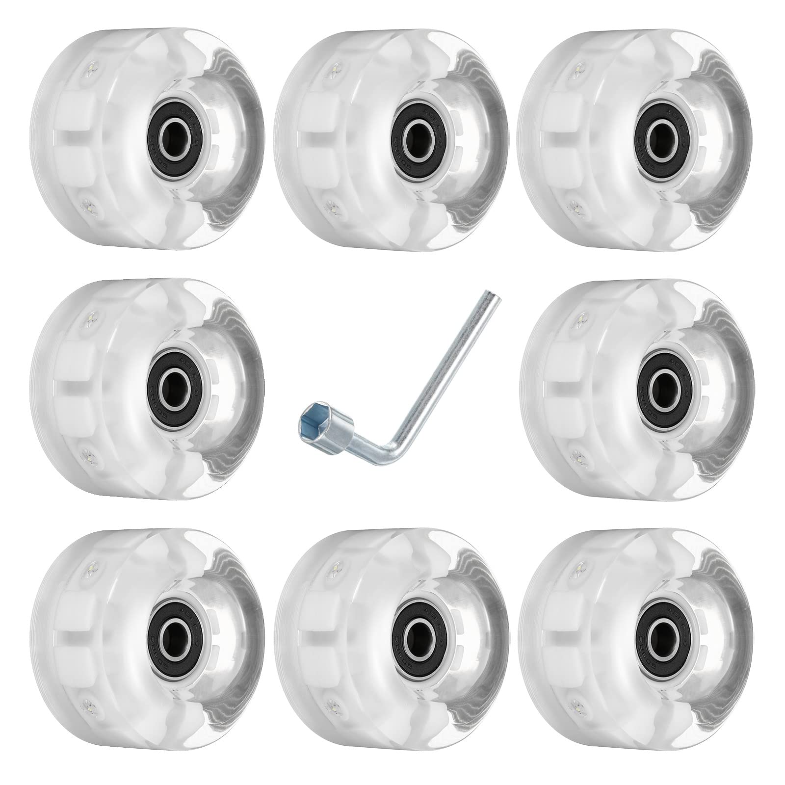 PATIKIL 32 x 58mm Roller Skate Wheels with Bearings, 8 Pack Light Up Wheel Quad Skate Replacement for Double Row Skating Skateboard, White Light