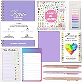 ADHD Tools Kit for Adult Women - 13-Piece Productivity & Focus Planner Set with Therapy Cards, ADHD Tools, Cleaning & Chore List, Pocket Planner, Stickers and Customized Pens