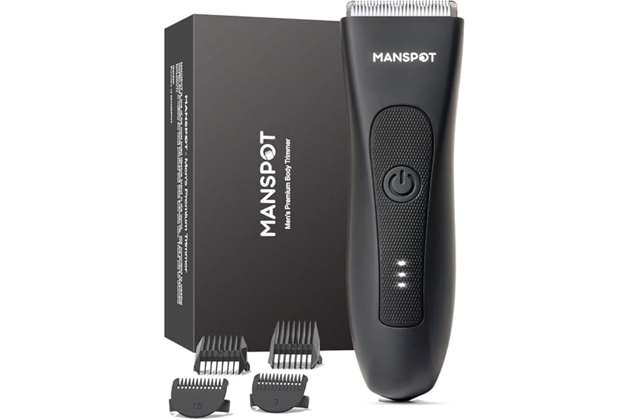 MANSPOT Manscape Groin & Body Hair Trimmer for Men, Electric Ball Pubic Trimmer Shaver,Manscape Kit with 4 Guard,Replaceable Ceramic Blade Heads,Waterproof Wet/Dry Shaver,90 Minutes Shaving