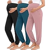 Neer 3 Pack Women's Maternity Pants Over The Belly Stretchy Joggers Pregnancy Casual Lounge Pants with Pockets