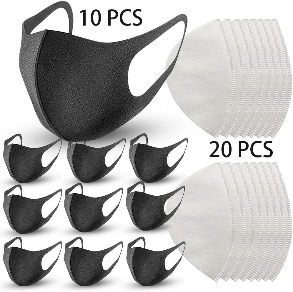 Anti Dust Mask Face Mouth Mask, 10Pcs Polyurethane Anti Pollution Masks, Fashion Reuseable Washable Outdoor Unisex Mask with 20pcs Replacement Mask Filters
