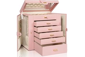 AKOZLIN Huge Jewelry Box Organizer Functional Extra Large Leather Jewelry Storage Case for Women Girls Ring Necklace Earring 