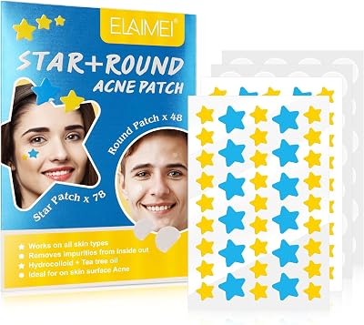 mercham 126PCS Star & Round Pimple Patches Hydrocolloid Acne Spot Cover Patch
