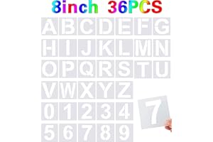 FEBSNOW 36 Pcs Large Alphabet & Number Stencils, Reusable Letter Stencils for Painting on Wood, Wall, Fabric, Rock, Chalkboard, Glass (8 Inches)