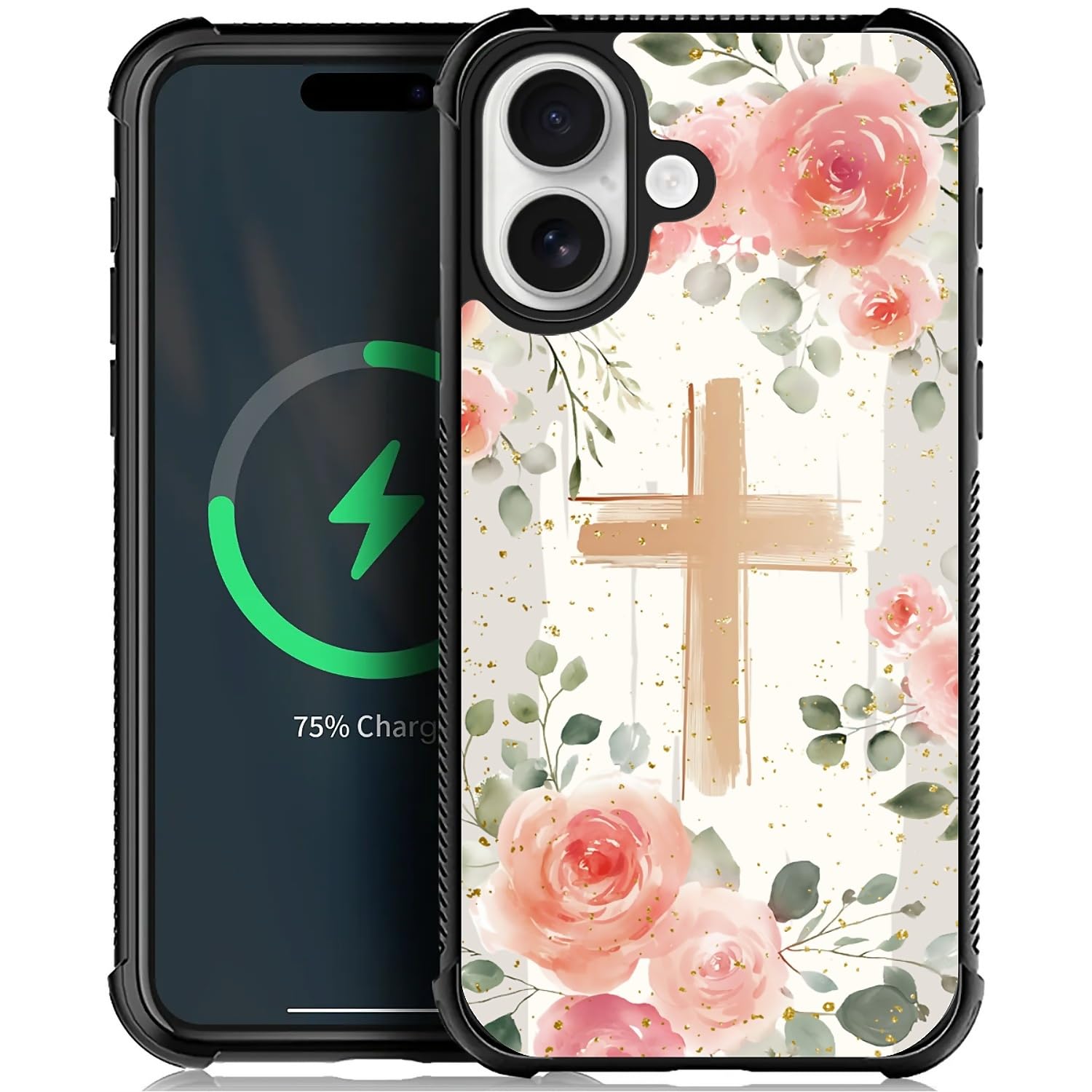 Deaorew for iPhone 17 Case | Compatible with MagSafe | Classic Slim Cover Design | Christian Cross Pink Roses