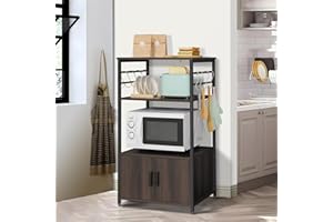 Iwell Baker's Rack, 3 Tiers Coffee Bar with Storage, Microwave Stand, Coffee Station with 8 S-Shaped Hooks, Dark Brown