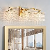 WUZUPS 3-Light Bathroom Light Fixture Over Mirror Morden Vanity Wall Sconces Light Clear Crystal Drop for Bedroom Living Room