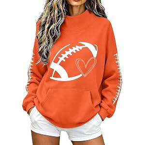 Football Sweatshirts for Women Oversized Long Sleeve Mock Neck Tops Cute Football Season Graphic Print Pullover Tops