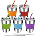 Rommeka Toddler Cups with Straws, 18/8 Stainless Steel Children Smoothie Drinking Sippy Cups, Stacking & Reusable Kids Cups with Straws and Lids, 5 Pack, 12oz