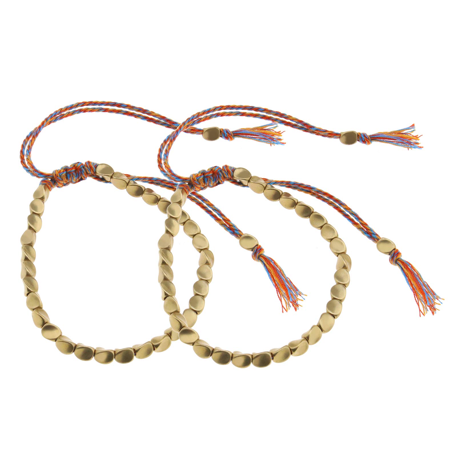 EMSea Tibetan Copper Beads Braided Rope Bracelet Handmade Lucky Colourful Tassel Cord Unisex Bracelet Adjustable Size 2 Pcs