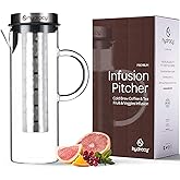 Hydracy Cold Brew Coffee Pitcher,Borosilicate Glass Iced Tea Maker 52oz | BPA-Free,Fruit Infusion Tube,Stainless Steel Lid,Thermal Resistant,Dishwasher Safe,Fits Fridge Door for Home &amp; Office