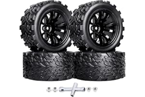 HobbyPark PreGlued Mounted 12mm Hex Hubs RC Truck Tires and Wheels 2.8 Tires with Foam Inserts for Traxxas Rustler Stampede Hoss 4x4 Redcat RC Monster Truck Set of 4 (117x57mm(HxW))