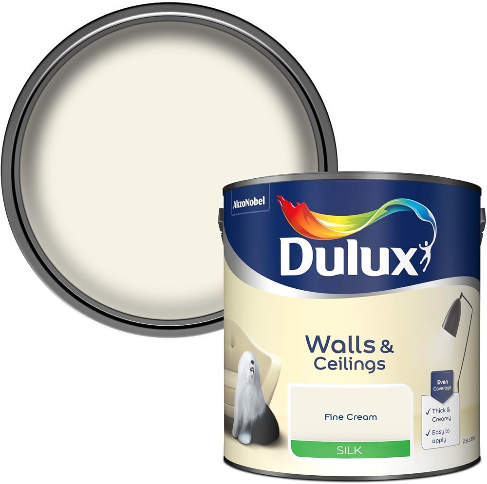 Dulux Silk Emulsion Paint For Walls And Ceilings Fine Cream 2.5 Litres