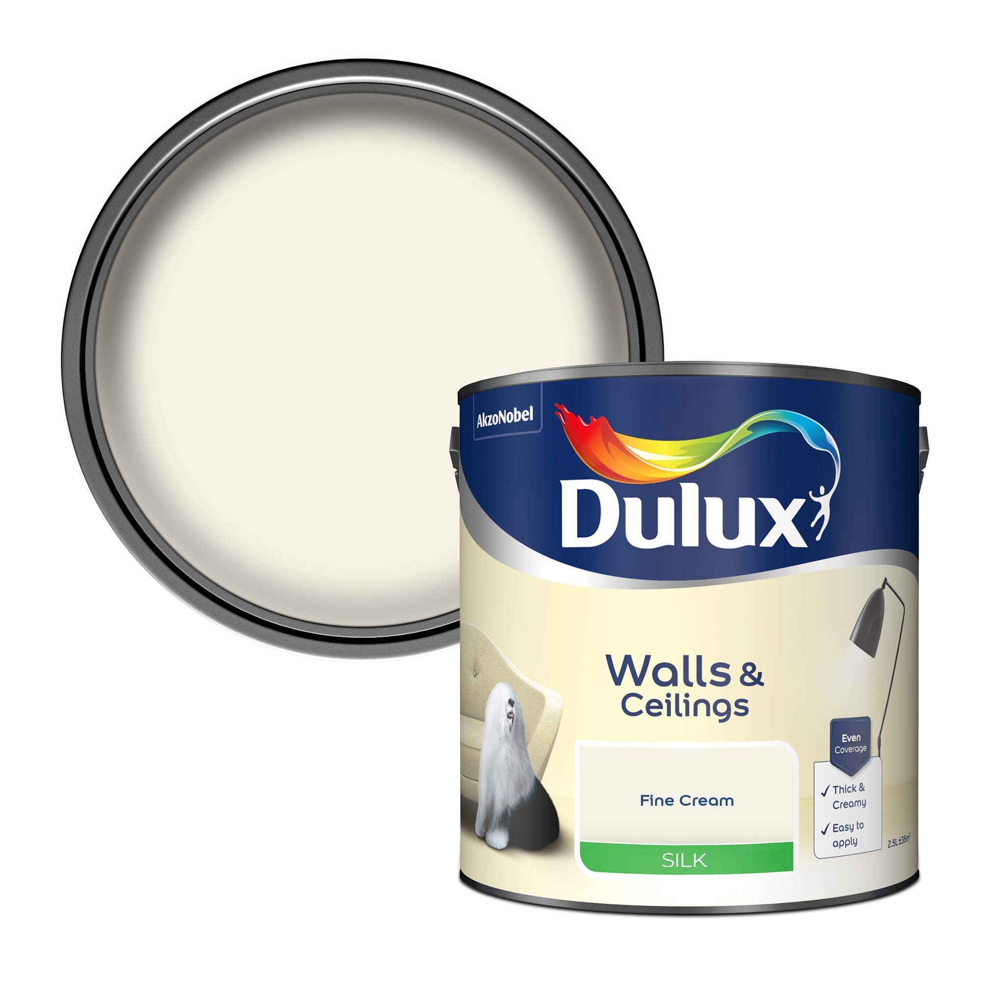 Dulux Silk Emulsion Paint For Walls And Ceilings - Fine Cream 2.5 Litres