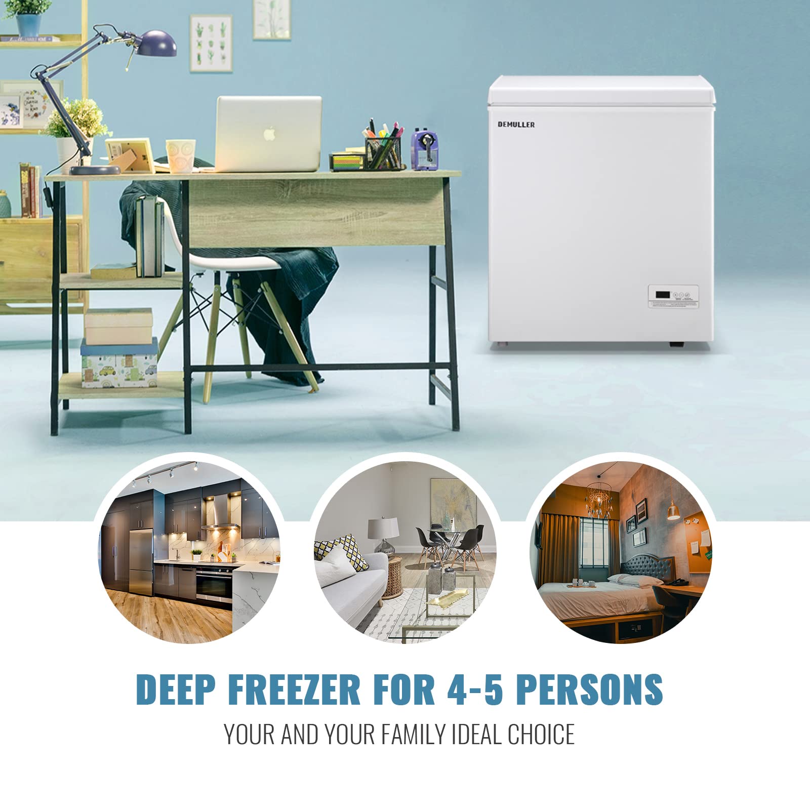 DEMULLER Chest Freezer with Electronic Control 41℉ to -15 ℉Deep Freezer 4.0Cubic Feet Freestanding Small Freezers with 2Removable Stainless Steel Basket Mini Freezer Top Open Door Compact Freezer