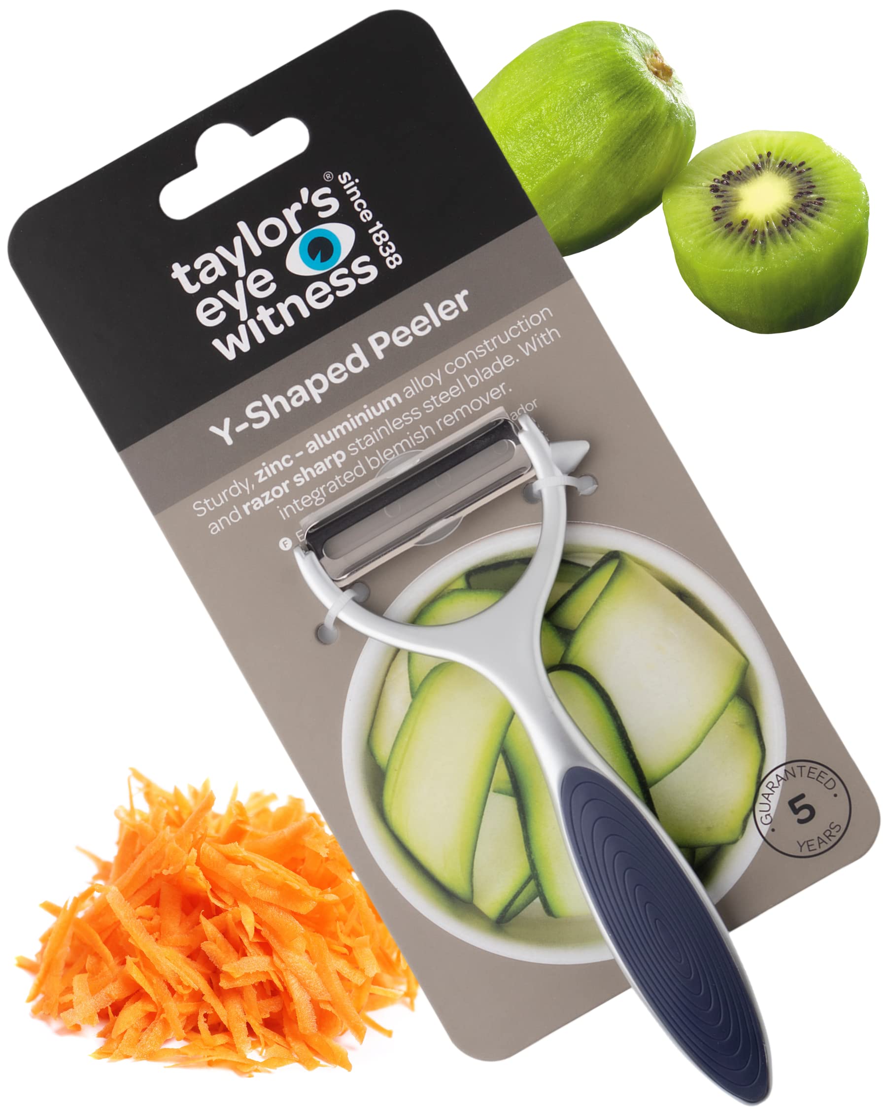 Premium Y Shaped Vegetable Peeler - Taylors Eye Witness, Great Kitchen Gadget, with Sturdy Zinc Aluminum Construction with Shiny Silver Colour, Glides Easily Over Apple, Carrot Or Potato, Denim Blue