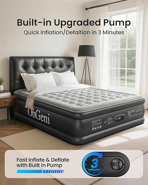 OHGENI KING SIZE AIR MATTRESS, FAMILY CHOICE AWARD WITH BUILT IN PUMP, IDEAL ALTERNATIVE TO A BED, 18” COMFORTABLE BLOW UP COLCHONES INFLABLES MATTRESS FOR HOME, GUESTS, PORTABLE AIR BED, 700 LBS