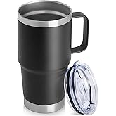 20oz Tumbler with Lid, Stainless Steel Tumbler with Handle, Metal Insulated Travel Coffee Mug with Handle, Double Wall Vacuum Spill Proof Tumbler Cup, Black 1 Pack