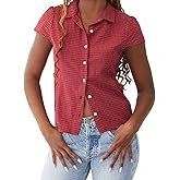Women Short Sleeve Button Up Shirt Y2K Slim Fitted Basic Tees 2025 Summer Trendy Going Out Tops