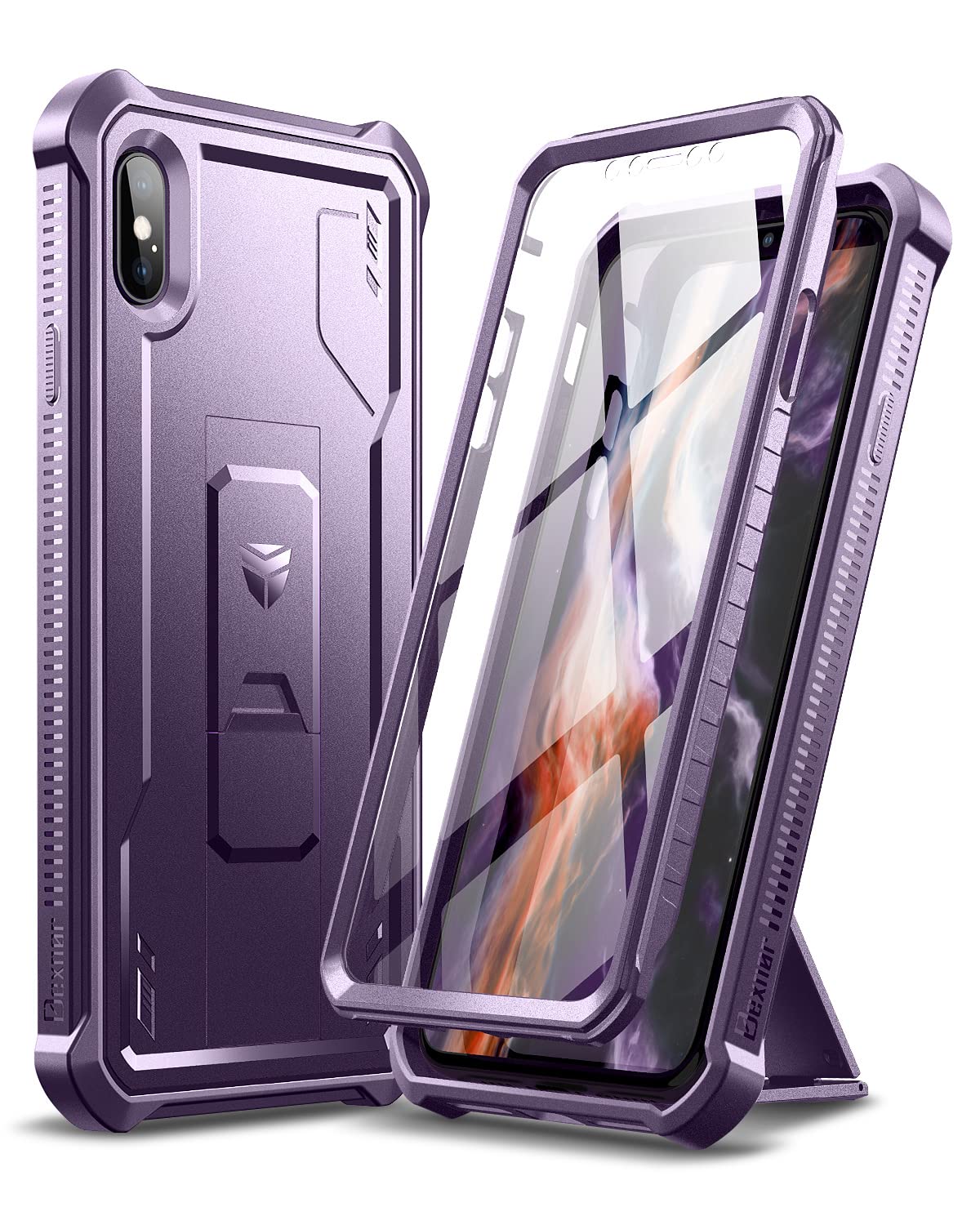 Dexnor Case for iPhone XS MAX 360 Full Body Heavy Duty Rugged Shockproof Military Drop Tested Protective Cover Built in Screen Protector and Kickstand for iPhone XS MAX-Purple
