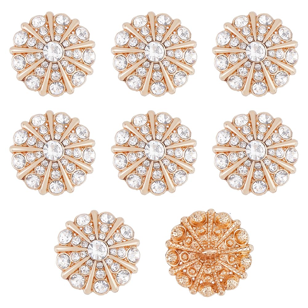 SUPERFINDINGS 8Pcs Flower Rhinestone Shank Buttons Sew on Light Gold Buttons Crystal Embellishments with 1-Hole for Clothing Jewelry Making DIY Decoration