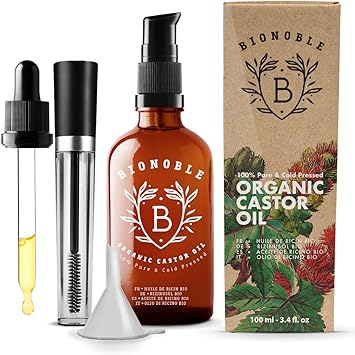 Bionoble Huile De Ricin Bio 100 Pure Naturelle Pressée à Froid Kit Mascara Et Pompe Inclus Cils Sourcils Cheveux Barbe Corps Visage