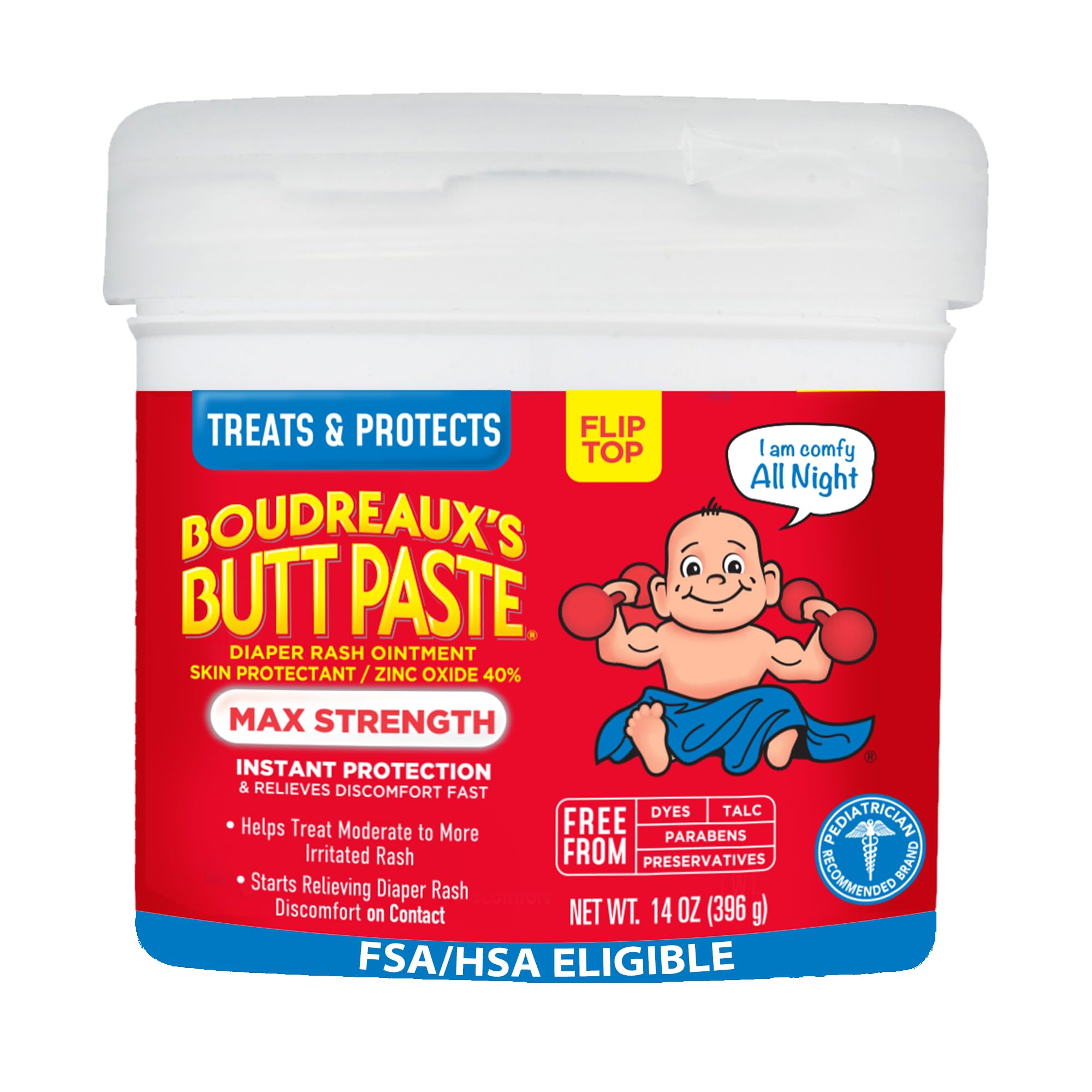 Photo 1 of Boudreaux's Butt Paste Maximum Strength Diaper Rash Cream, Ointment for Baby, 14 oz Flip-Top Jar