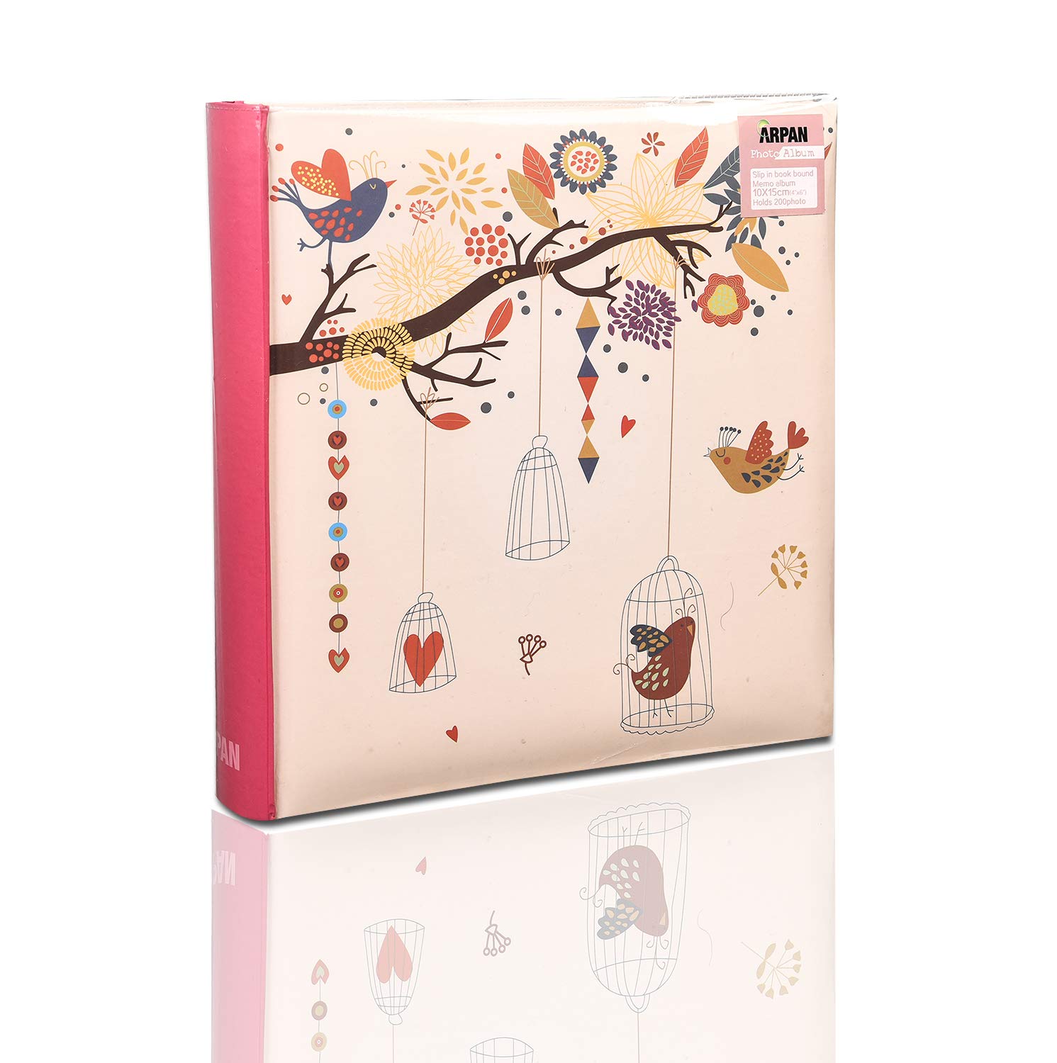 ARPAN Photo Album 4x6 200 Photos Slip In Memo Album, Vintage Art Deco Style Design, 10 x 15 cm Photo Album with Index Pages & CD/DVD Pocket