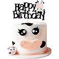 Keaziu 1 Pack Cow Happy Birthday Cake Topper Birthday Party Cake Decorations Farm Animal Zoo Themed Kids Boy Girl Birthday Party Supplies