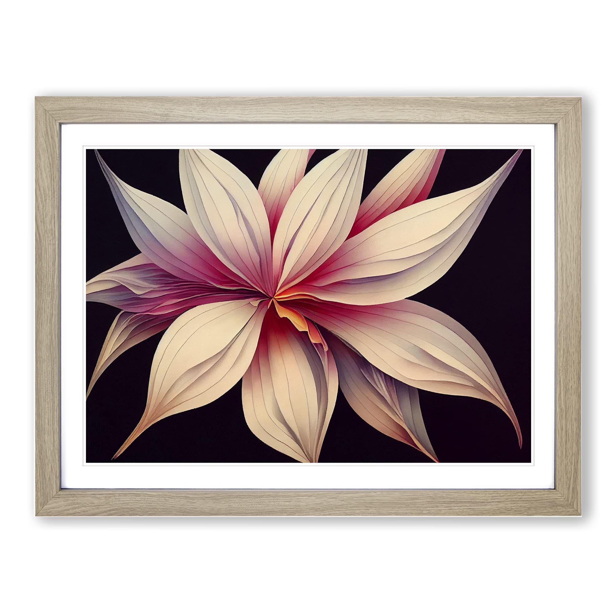 Exotic Modern Flower Art BLK Framed Print | A3 Oak Framed Wall Art | Ready to Hang | Modern Floral Picture | Living Room Bedroom Lounge Office