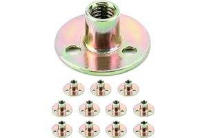 QWORK 3/8"-16 Iron Plate Nut, 12-Piece Set T-nut with Round Base Carbon Steel T-Nuts, Furniture Hardware Flange Insert Female