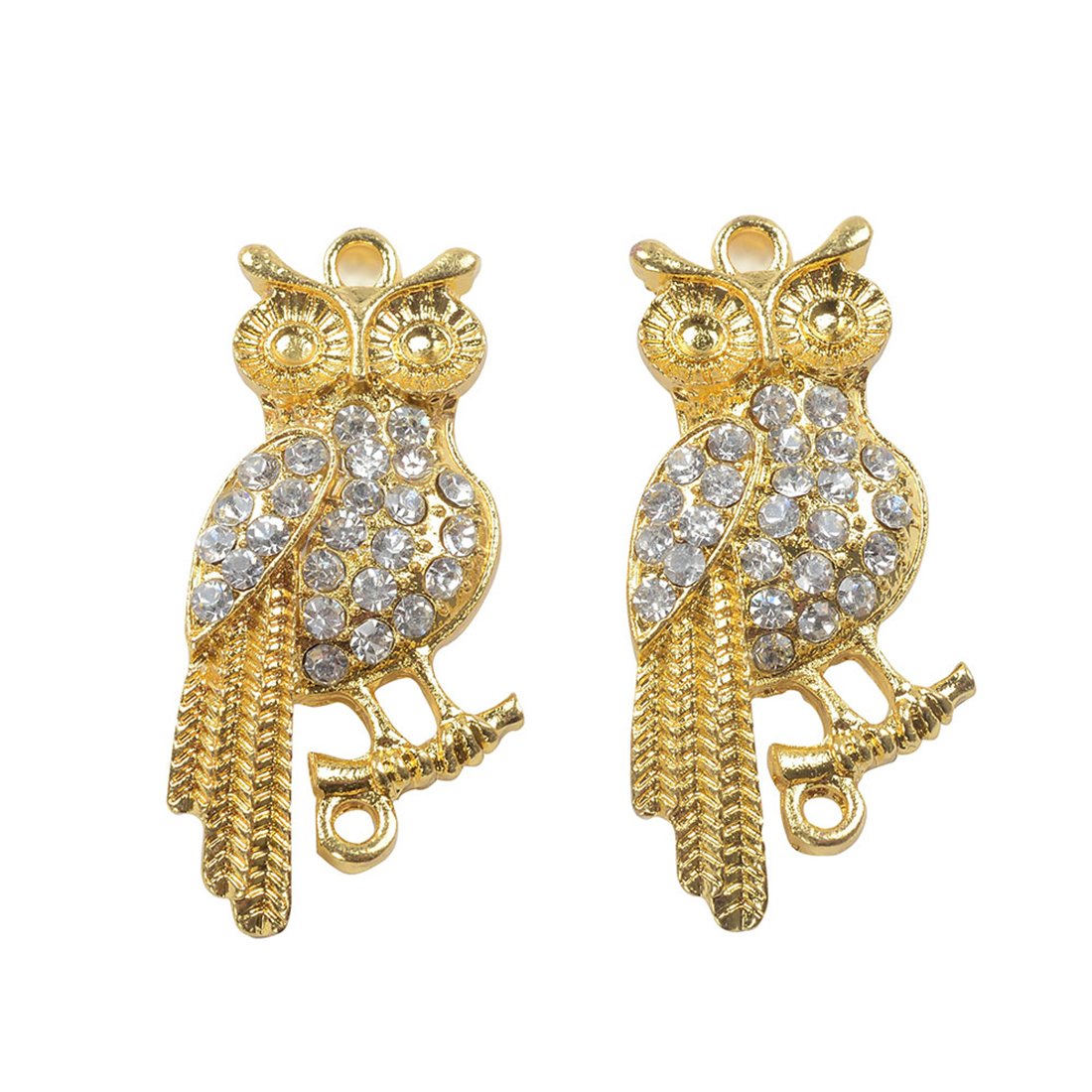 RUBYCA 5pcs Metal Animal Owl Connector Beads Crystal Inlay DIY Jewelry Making Bracelet Gold Tone