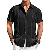 Runcati Mens Guayabera Shirts Short Sleeve Casual Cuban Linen Shirt Button Down Beach Summer Mexican Shirts