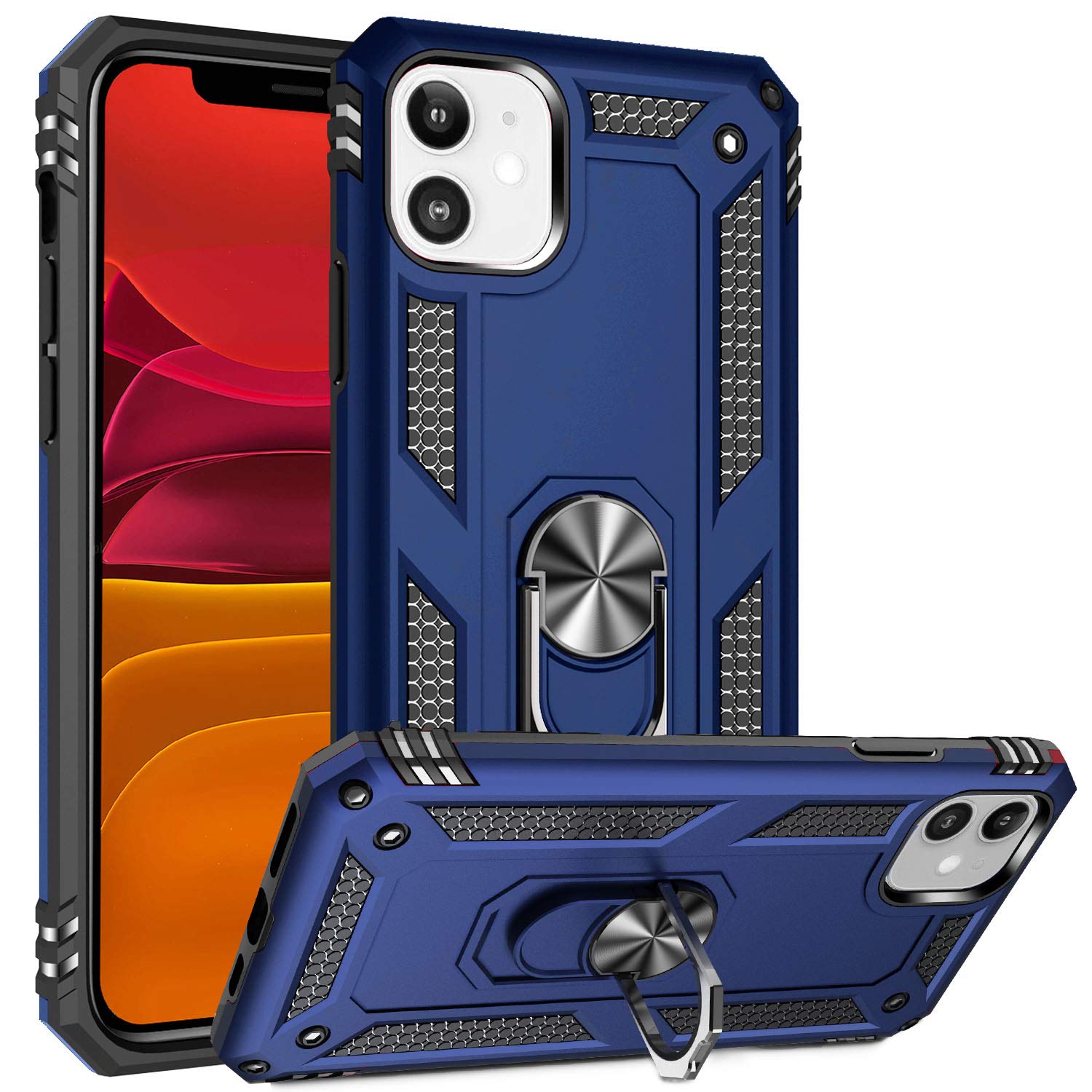 Fetrim Case for iPhone 11, Dual Layer Shockproof Protective Phone Case with Rotation Ring Kickstand for Apple iPhone 11 Navy Blue