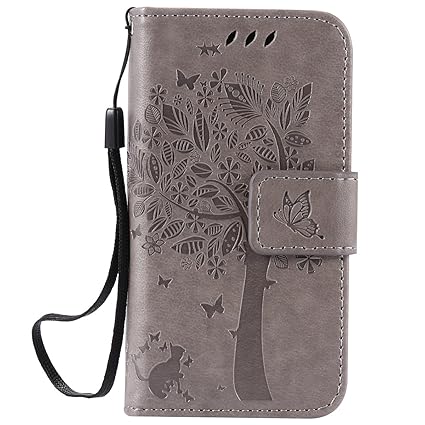 ISAKEN Kompatibel mit iPhone 4 4S Hülle, PU Leder Flip Cover Brieftasche Geldbörse Wallet Case Ledertasche Handyhülle Tasche 