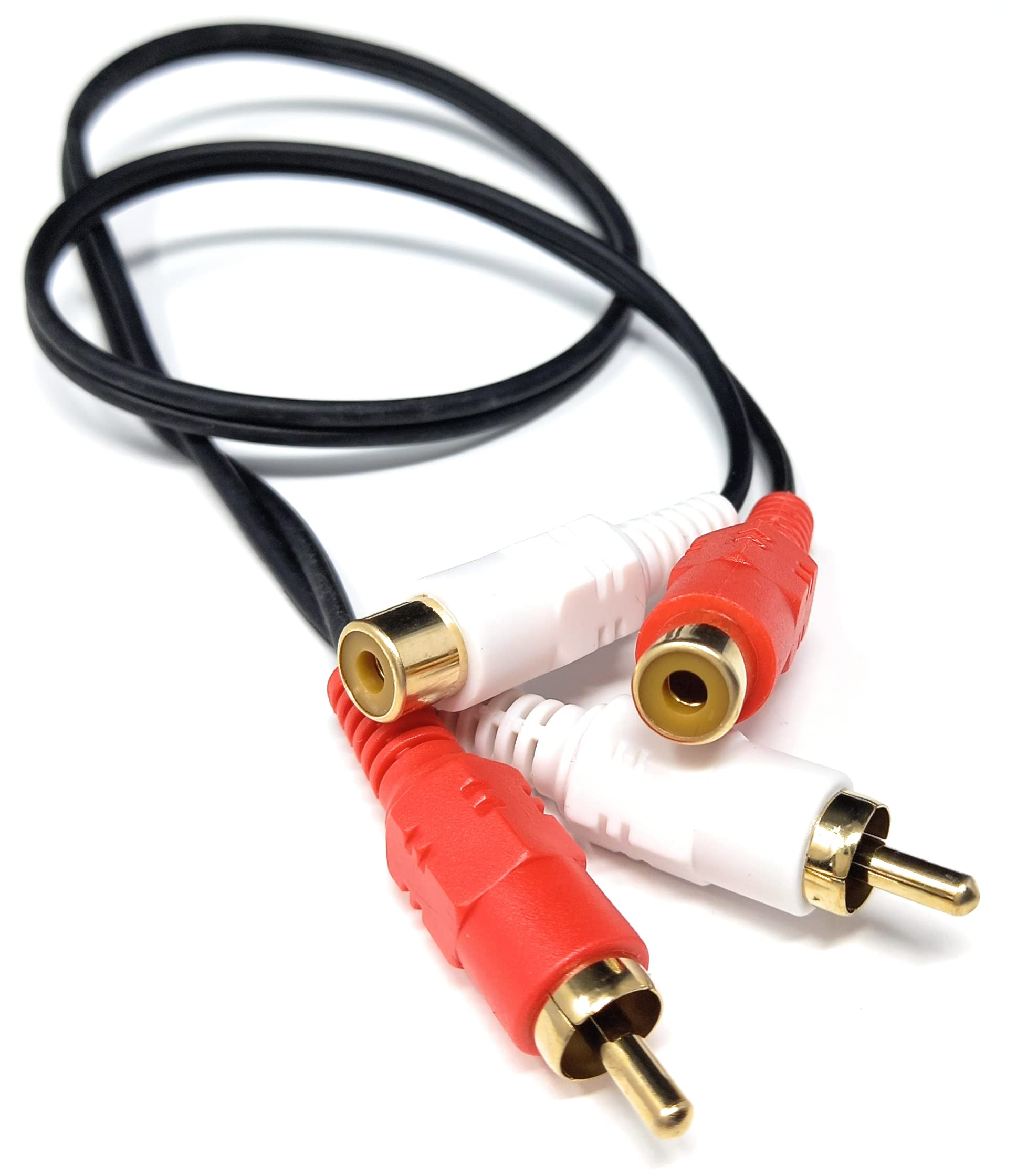 DRUT 50cm short Twin 2 x RCA to RCA Phono Audio Extension Lead Male to Female Cable 1.6ft Black Gold Connectors