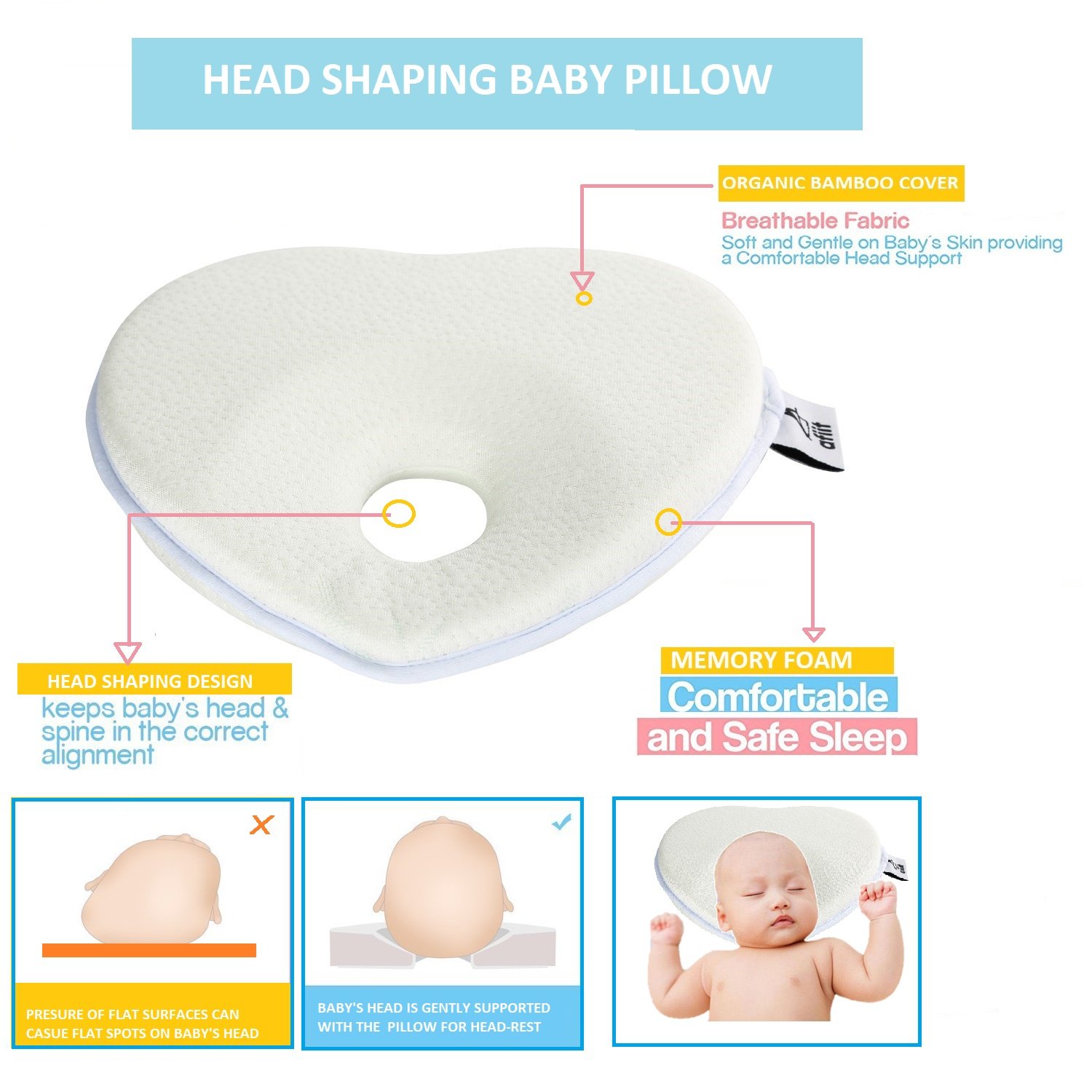 baby head support pillow prevent flat head plagiocephaly