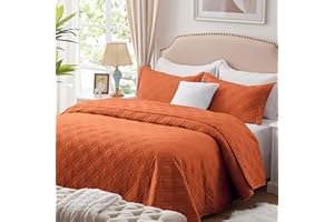 COZYART Burnt Orange Quilt Set Full/Queen Size, Rust Bedspread Quilt Sets Soft Lightweight Quilted Coverlet Bedding Sets for All Season, 3 Pieces, 1 Quilt 2 Pillow Shams