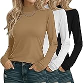Sweetyweee 3 Pack Cotton Women's Mock Turtleneck Shirts Long Sleeve Mock Neck Tops Casual Pullover Basic Tees Undershirt