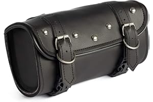The Nekid Cow | Motorcycle Storage Bag Premium Synthetic Black Plain PVC Leather 2 Strap Closer Tool Bag Pouch for Saddle Bag Sissy Bars, Fork Handlebars or Windshield