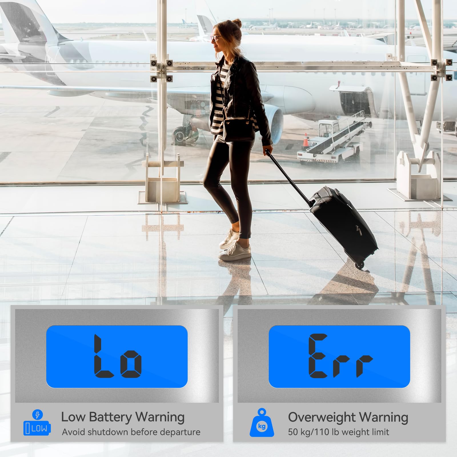 Dr.meter Luggage Scale 2 Pack Dr.meter Travel Scale Essentials Backlight LCD Display 110lb/50kg Luggage Weight Scale Portable Handheld Scale with Rubber Paint, Temperature Sensor, Battery Included