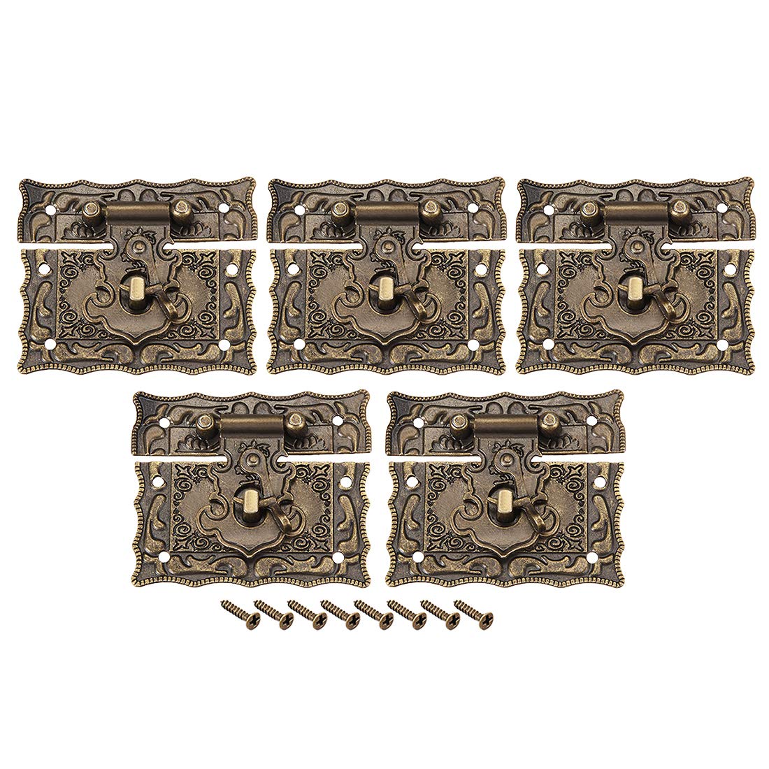 sourcing map 5 Sets Wood Case Chest Box Rectangle Clasp Closure Hasp Latches Bronze Tone 68 x 58mm