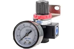 AIRTACDINGJU Air Pressure Regulator NPT 3/8" Airtac BR3000-2T Female Thread Source Treatment 0-140 PSI Adjustable,Bracket,Gauge (BR30002T-3/8'' NPT)
