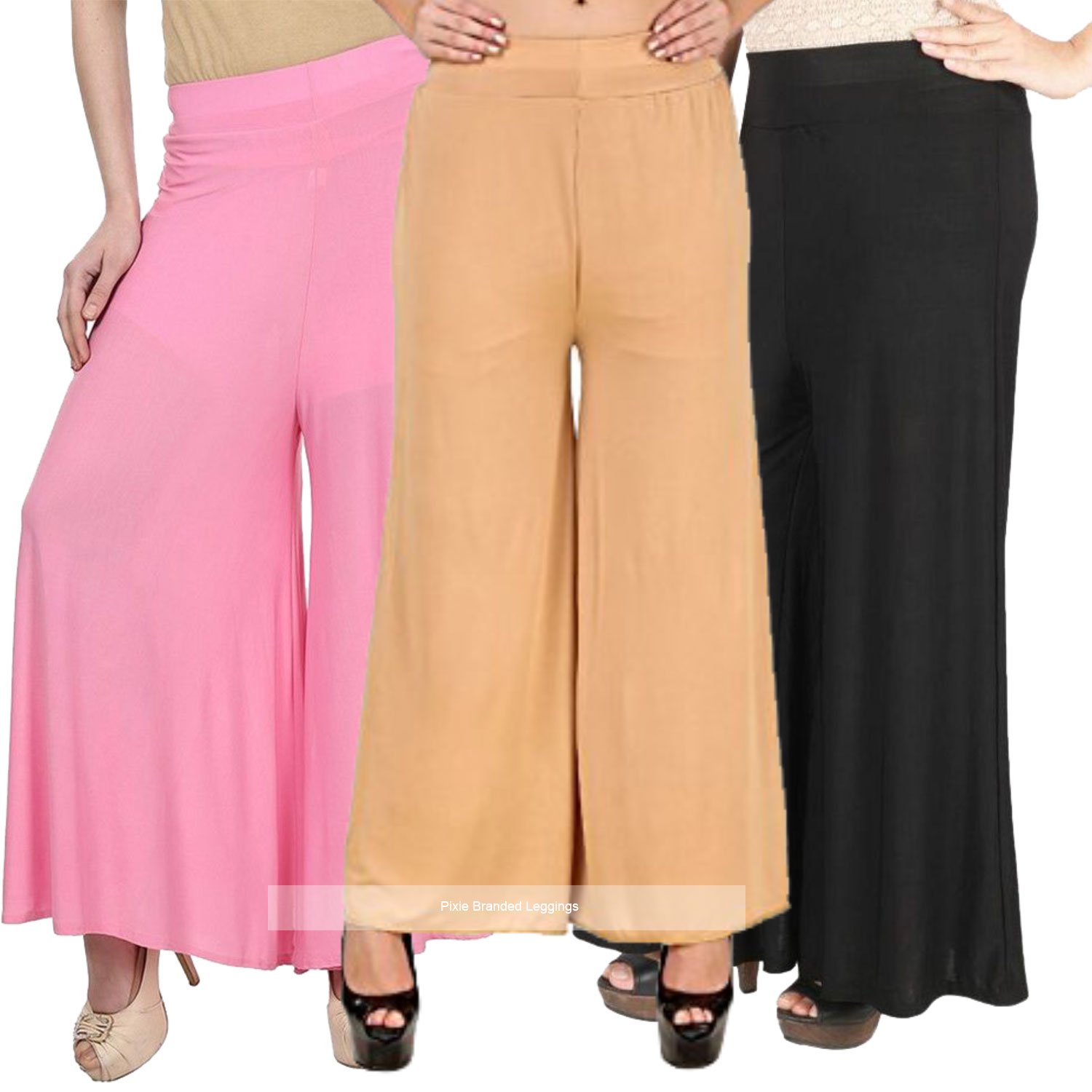 pixie stylish casual wear pant palazzo combo (pack of 3) - free size