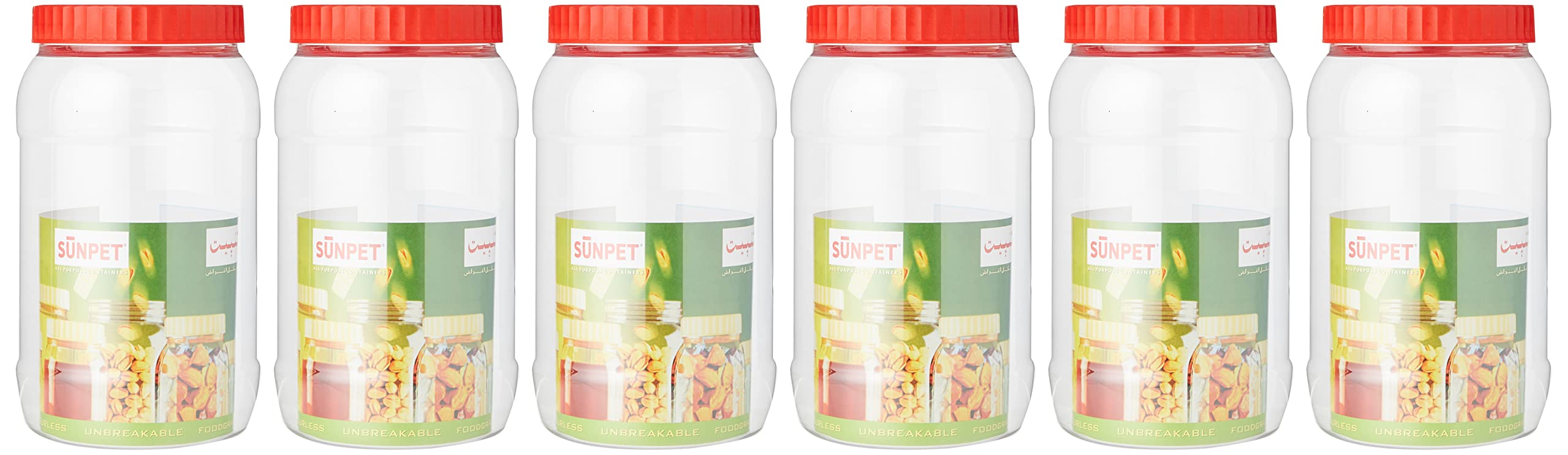 Sunpet J2000 Food Storage Canisters, Plastic, Red, 2000 ml, Pack of 6