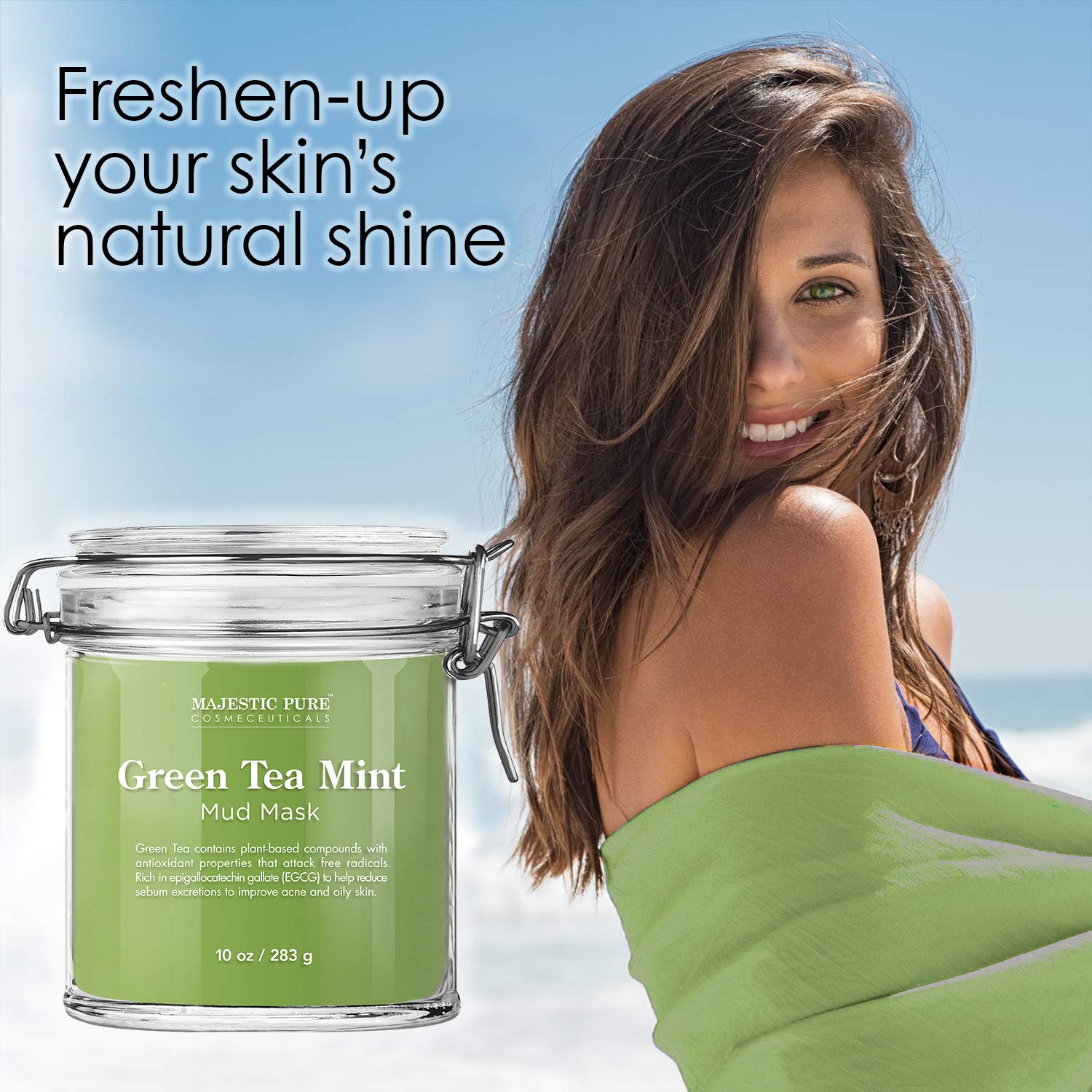 Majestic Pure Green Tea Mint Mud Mask - Exfoliating Facial Face and Skin Mask for Blackhead and Acne - Rich in Antioxidant, Fight Free Radicals, 10 oz : Beauty
