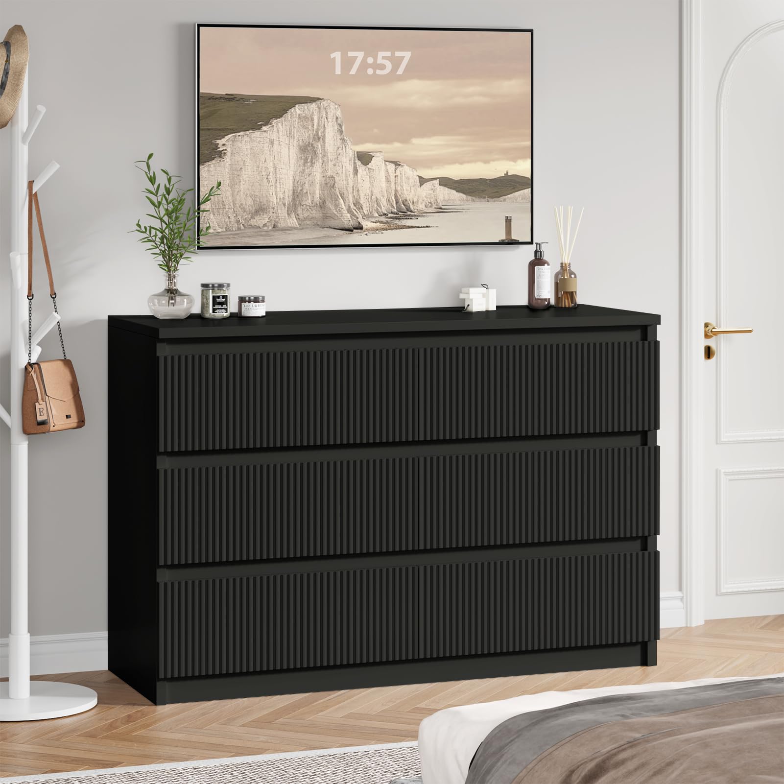 Photo 1 of *Pieces Damaged*  Jocoevol 6 Drawer Dresser for Bedroom, Modern Fluted Dresser, Bedroom Dressers with Drawers, Large Double Wooden Chest of Drawers for Living Room, Hallway, Black Dressers