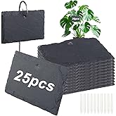 UCEHIPAW 25 Pcs Plant Labels with Metal Stakes and Stone Chalks Reusable Hanging Slate Planter Markers Weatherproof Garden Tags for Seedlings Vegetable Flower Pot
